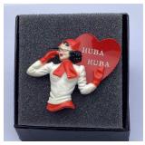 WWII Celluloid Brooch with Huba Huba Heart Design