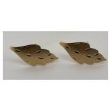 14K Yellow Gold Leaf Stud Earrings Stamped