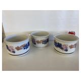 3 Ceramic White Planters with Flowers