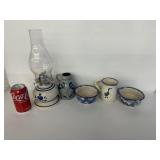 2Small Spongeware Bowls Goose Mug Pottery Oil Lamp
