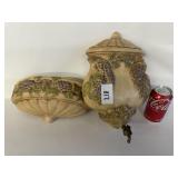 Chalkware 2 pc. set Wall Fountain - Tan w/Grapes