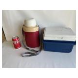 Small Coleman Navy Cooler & Red Thermos