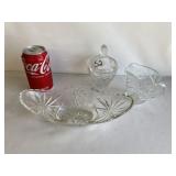 Vintage Glass StarofDavid Bowl,Creamer,&SugarBowl