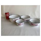 4 Vintage Metal Nesting Bowls Floral Design