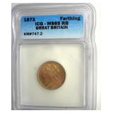 1873 Farthing ICG MS65 RB Great Britain