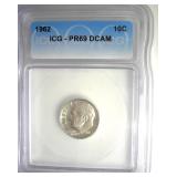 1962 Dime ICG PR69 DCAM LISTS $350