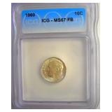 1960 Dime ICG MS67 FB LISTS $425