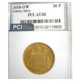 1870-GW Gold 10 Pesos PCI AU55 Costa Rica