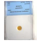 1865 Octag. Token NNC MS66 PL California Gold