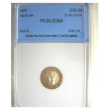 1971 Silver Colon NNC PR69 DCAM El Salvador