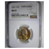 1963 Type B Quarter NGC MS65 LISTS $110