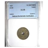 1931 10 Centimes NNC AU58 Tunisia