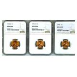 1953-D 1957-D 1958 Cent NGC MS66 RD 3 Pc Lot
