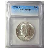 1969-D Kennedy ICG MS66+ LISTS $1450