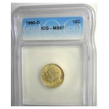 1960-D Dime ICG MS67 Golden Toning