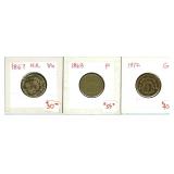 1867 No Rays 1868 1872 Nickels 3pcs