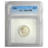 1959 Dime ICG MS67 FB LISTS $225