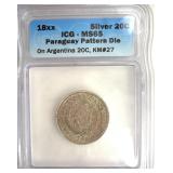 18XX Silver 20C ICG MS65 Paraguay Pattern