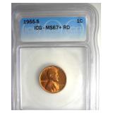1955-S Cent ICG MS67+ RD LISTS $750