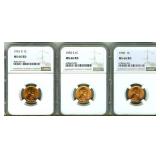 1953-D 1955-S 1958 Cent NGC MS66 RD 3 Pc Lot