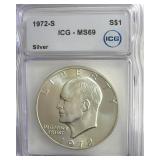1972-S Silver Ike ICG MS69 LISTS $3400