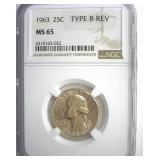 1963 TB Rev Quarter NGC MS65