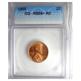 1955 Cent ICG MS66+ RD LISTS $190