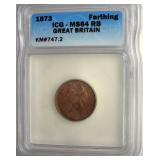 1873 Farthing ICG MS64 RB Great Britain
