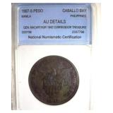 1907-S Peso NNC AU DET 1942 Corregidor Treasure