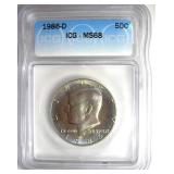 1986-D Kennedy ICG MS68 LISTS $4250