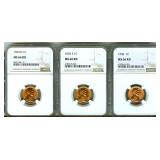 1953-D 1955-S 1958 Cent NGC MS66 RD 3 Pc Lot