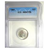 1961 Dime ICG MS67 FB LISTS $950