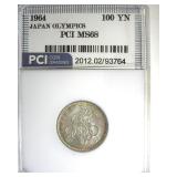 1964 100 Yen Silver PCI MS68 Japan Olympics