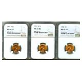1954-D 1957-D 1958 Cent NGC MS66 RD 3 Pc Lot