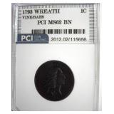 1793 Wreath Vine/Bar Cent MS62 BN LISTS $90000