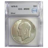 1976-S Silver Ike ICG MS69 LISTS $20000