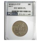 1994-D 50c World Cup MS70 PL LISTS $285 IN 70