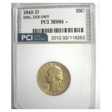 1942-D DDO Quarter MS64+ LISTS $8000 IN 64