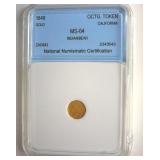 1849 Octg. Token NNC MS64 California Gold