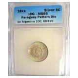 18XX Silver 5C ICG MS66 Paraguay Pattern Die