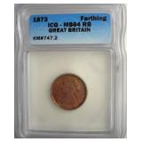 1873 Farthing ICG MS64 RB Great Britain