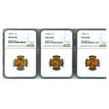 1942-D 1955-S 1958 Cent NGC MS66 RD 3 Pc Lot