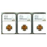 1957-D 1958 1958-D Cent NGC MS66 RD 3 Pc Lot