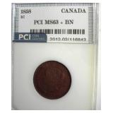 1858 Cent PCI MS63+ BN Canada