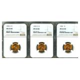 1942-D 1955-S 1958 Cent NGC MS66 RD 3 Pc Lot
