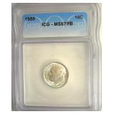 1955 Dime ICG MS67 FB LISTS $650