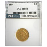 1864 Gold $3 MS61 LISTS $17500