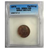 1873 Farthing ICG MS64 RB Great Britain