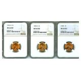 1953-D 1955-S 1958 Cent NGC MS66 RD 3 Pc Lot