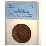 1867 Cent NNC MS64 BR Trial Pattern Obv Die